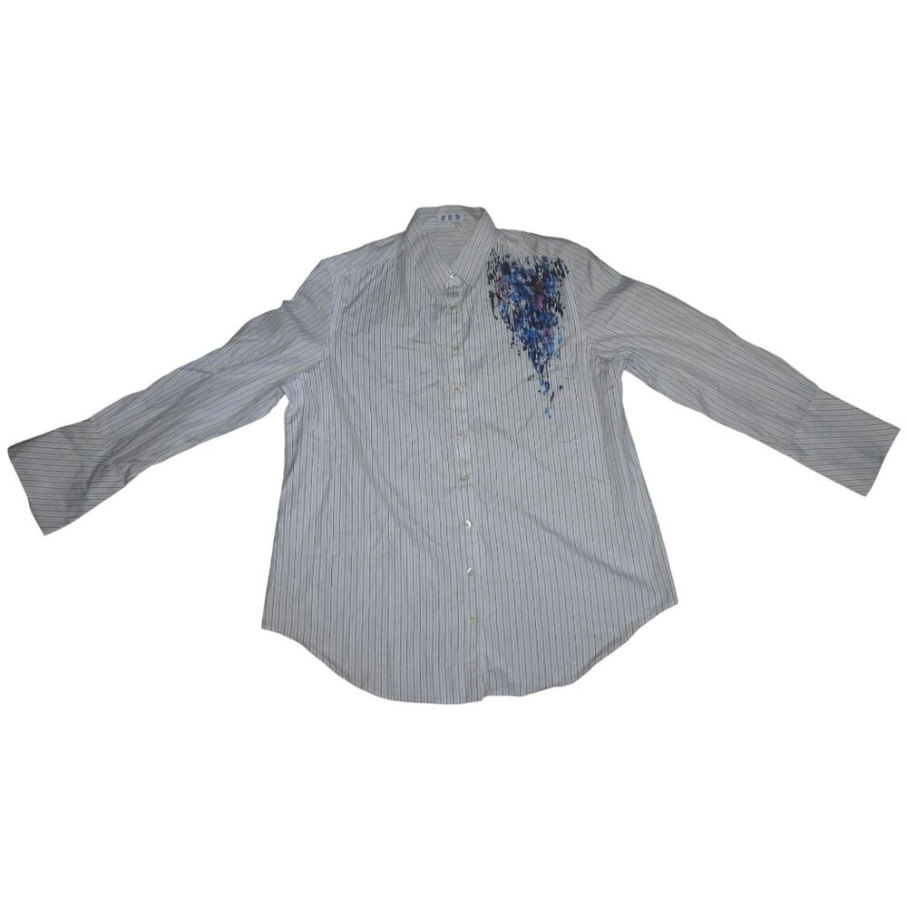 JED Long Sleeve Button Up Cotton Stripe Paint Splatter Shirt Women's Large